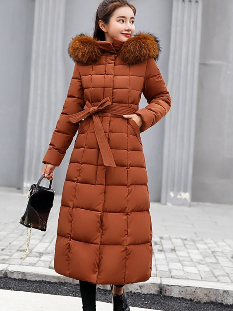 Charlot | Lungo cappotto invernale caldo con cintura per donne